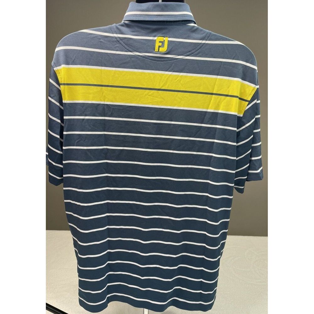 Footjoy FJ Shirt Men L Oceanside Blue‎ Yellow Striped Polo Performance